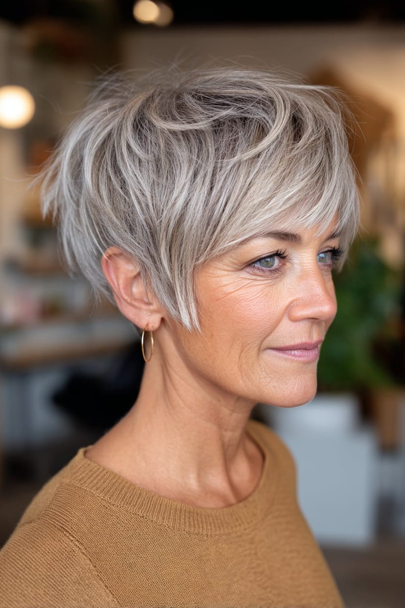 Kurzer Shag mit Salz-und-Pfeffer-Struktur