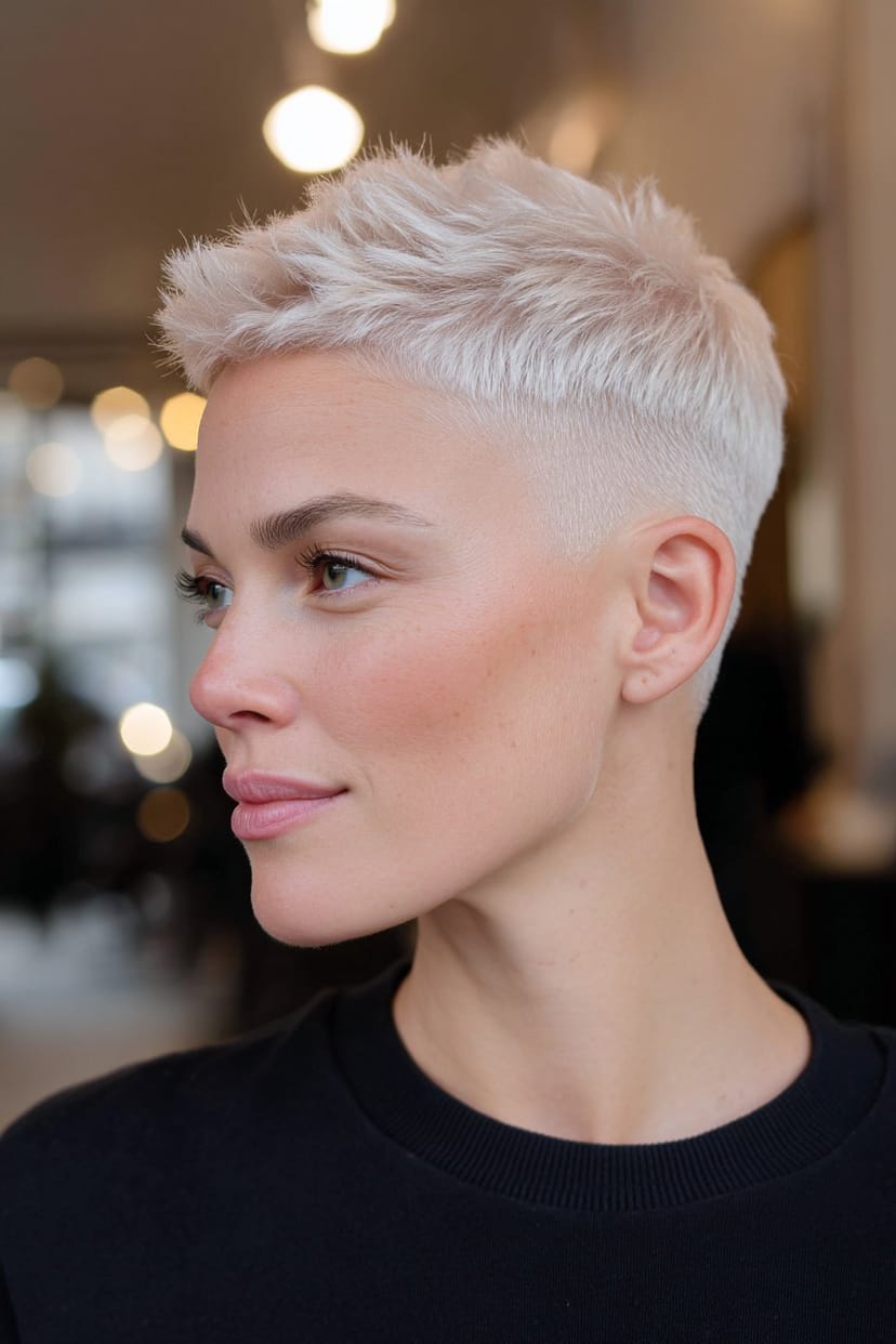 Moderner Undercut in eisweiß mit kurzem Seitenhaar
