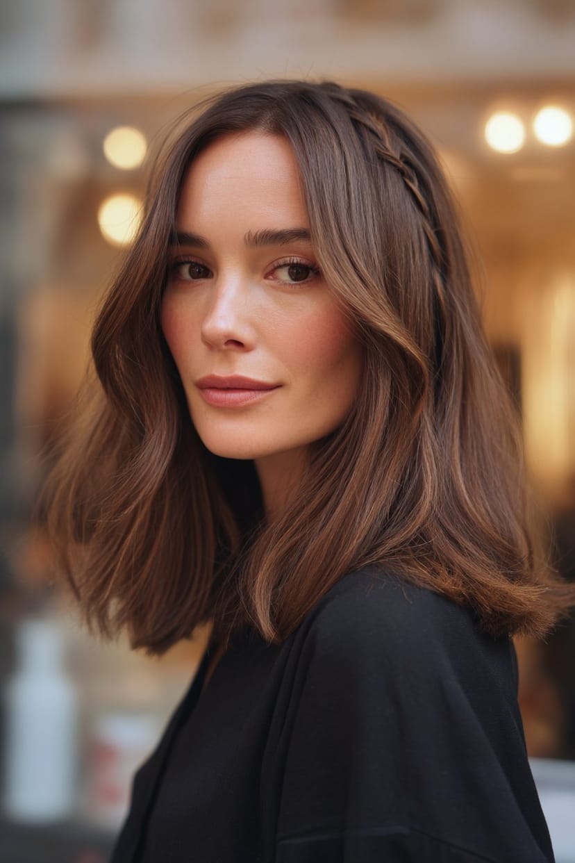 Mittellanges offenes Haar mit geflochtener Mini-Strähne vorne