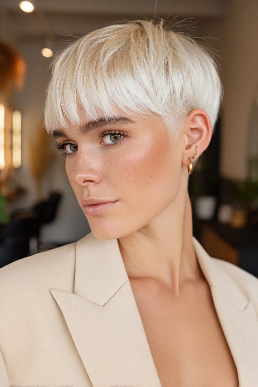 Pixie-Cut in Eisweiß mit seitlichem Pony