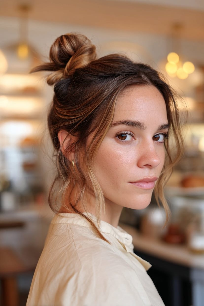 Half-up Bun bei mittellangem Haar seitlich