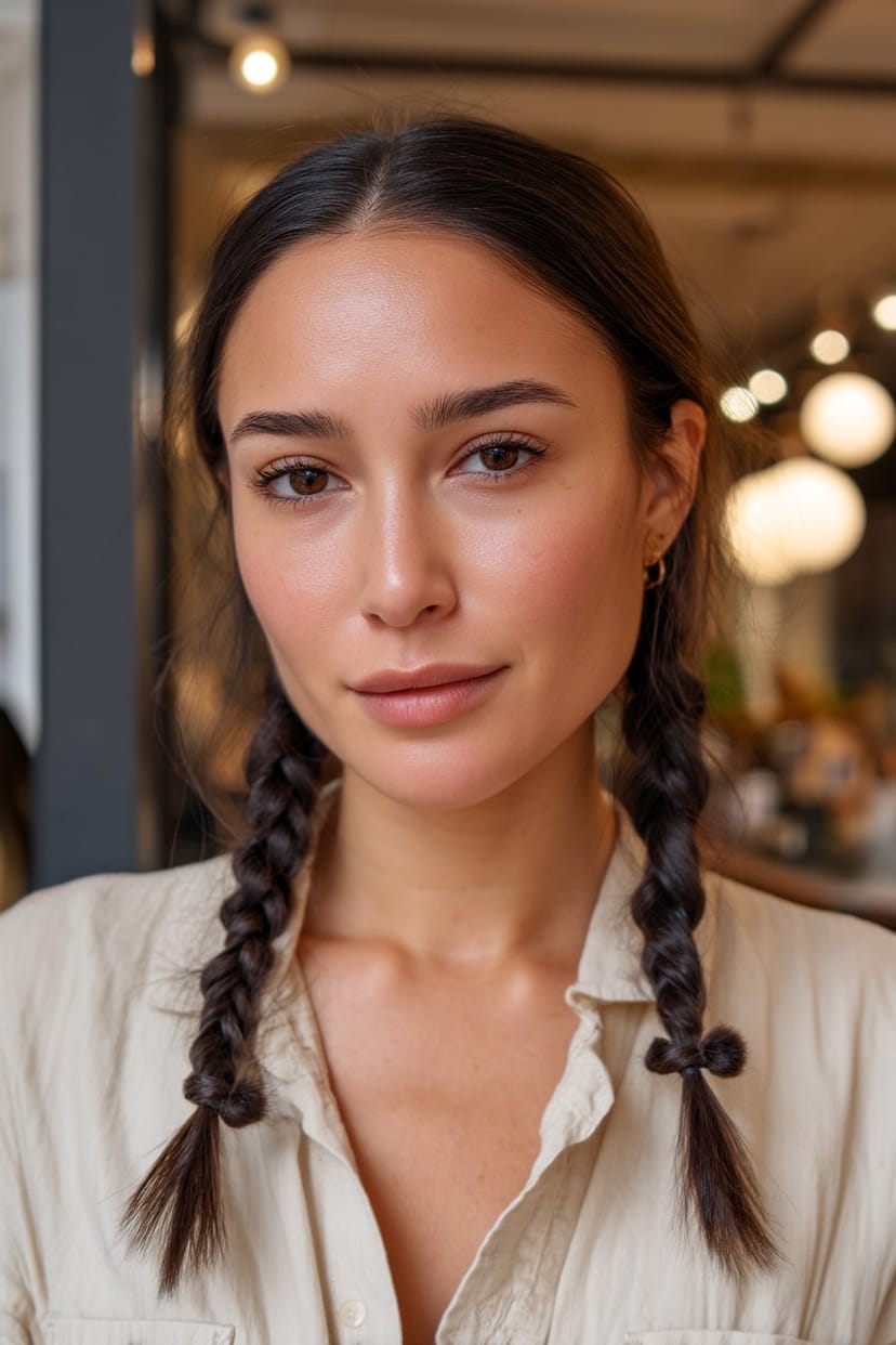 Seitliche geflochtene Zöpfe mit Knoten für mittellanges Haar