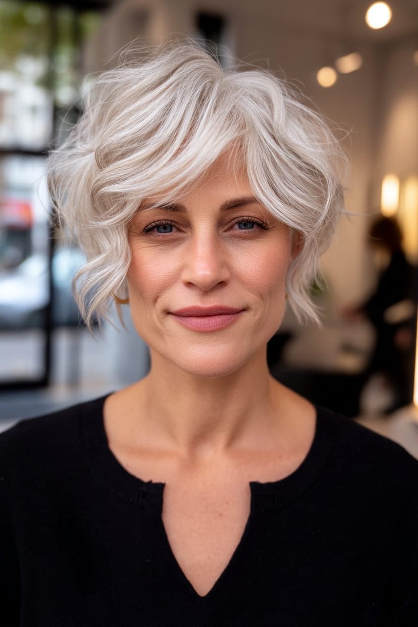 Wavy Pixie mit sanften silbergrauen Wellen