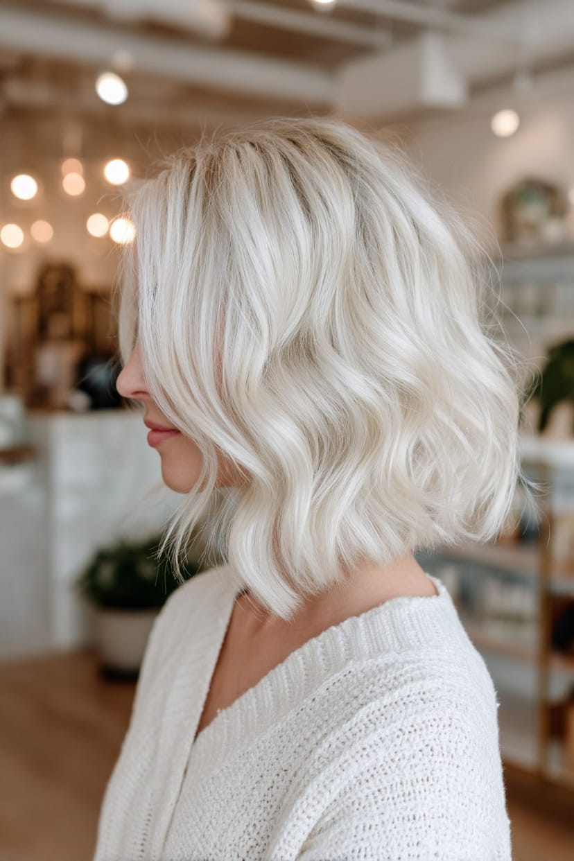 White-Blend Bob mit lockerer Welle von vorne