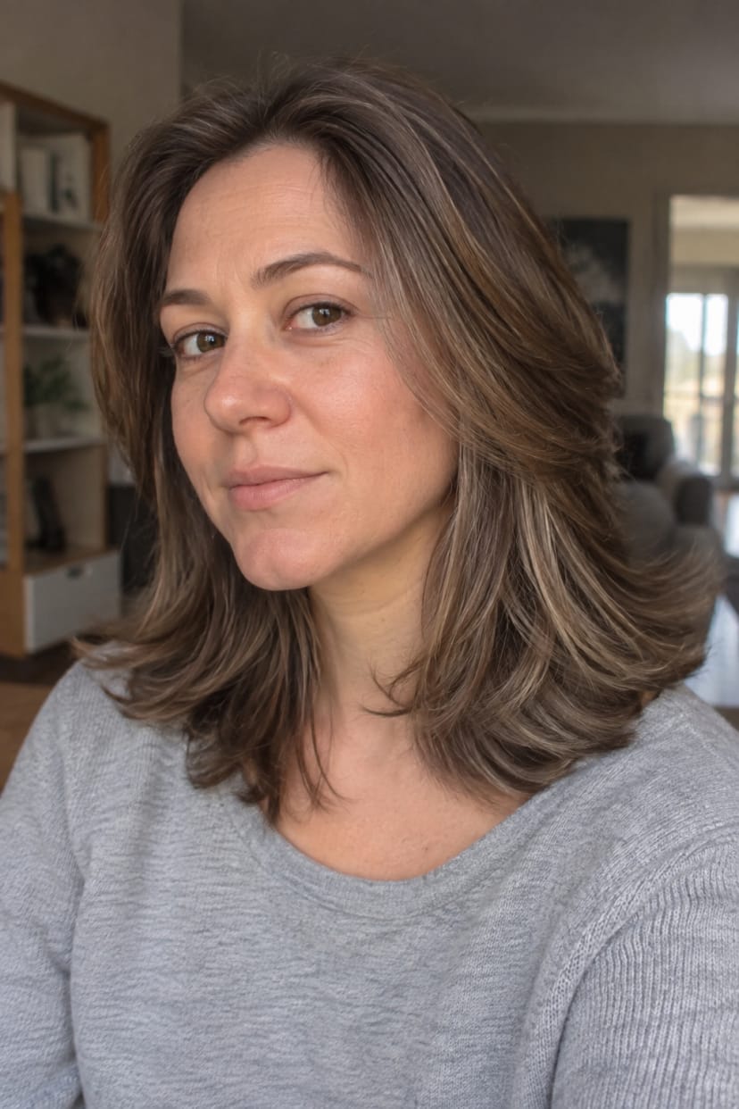 Feathered Cut mit geblasenem Schwung