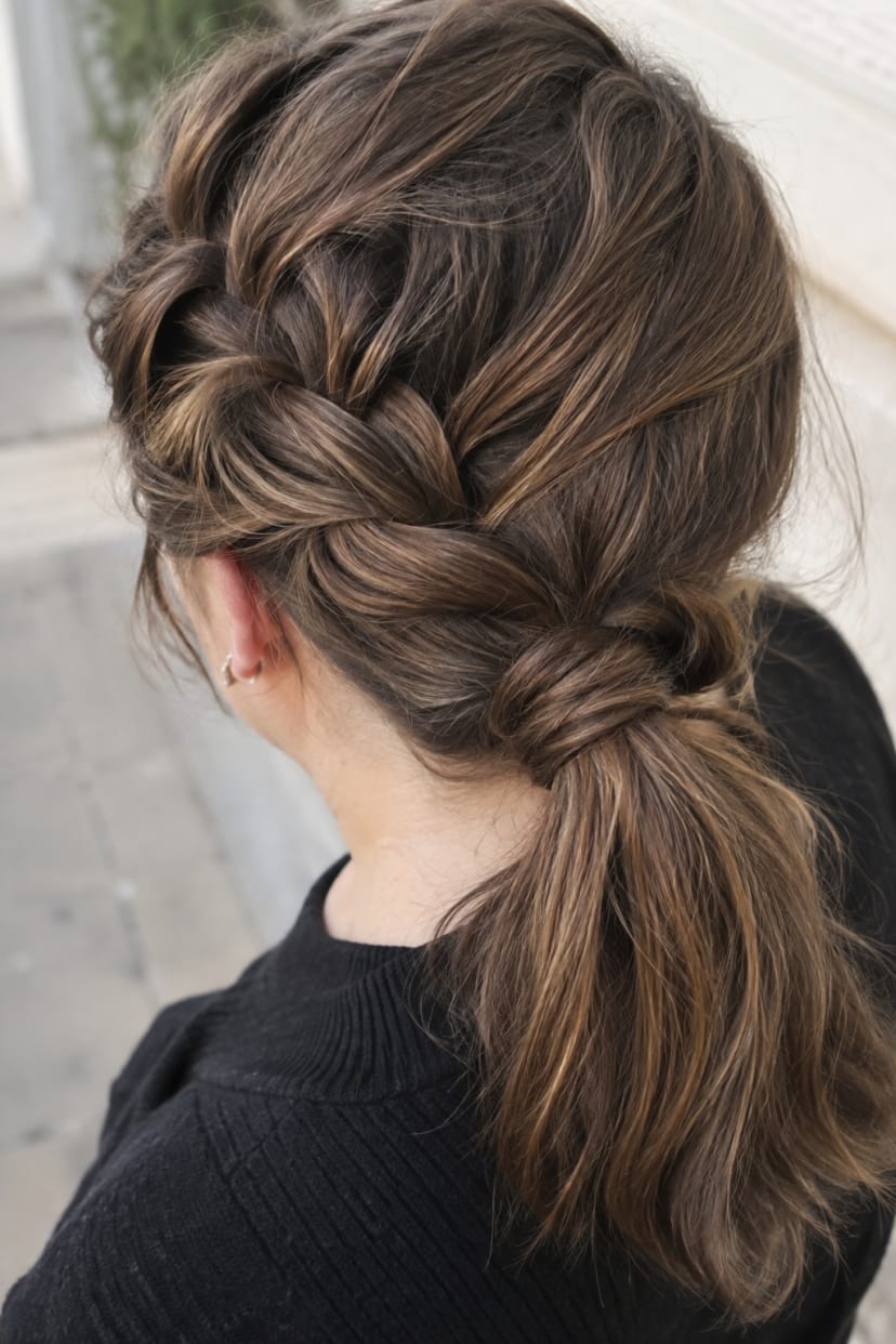 Locker gezupfter Low Ponytail mit Zopfstruktur