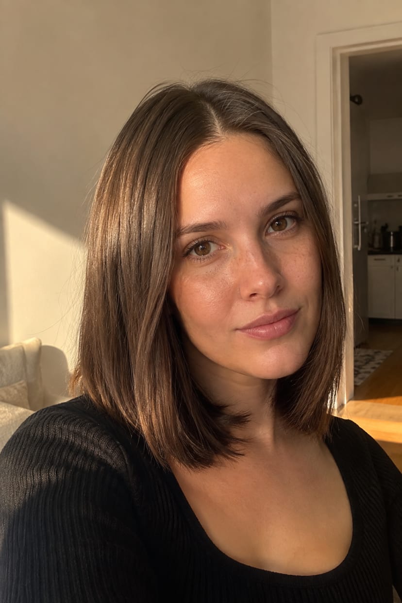 Sleek lob mit Mittelscheitel frontalansicht