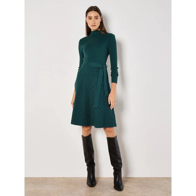 Apricot Rippstrick-Kleid, Grün