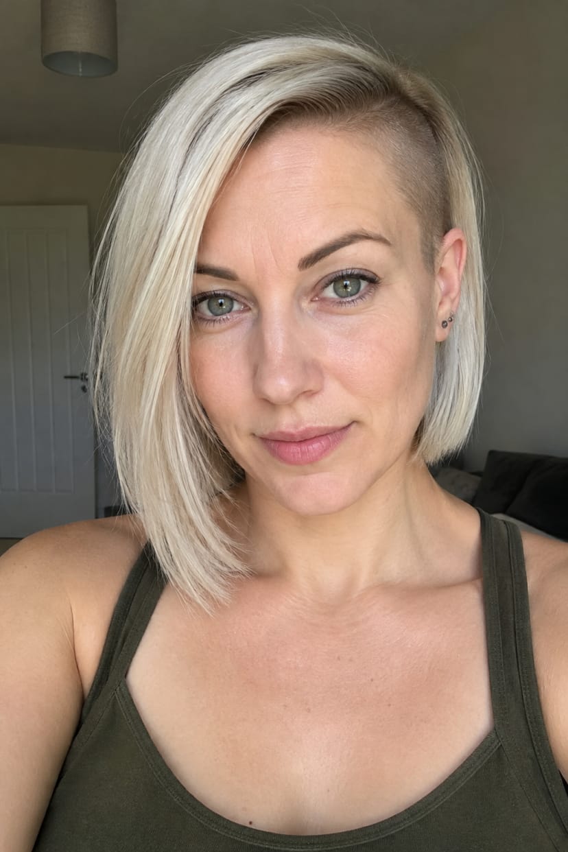 Platinblonder Sleek Bob mit seitlicher Rasur