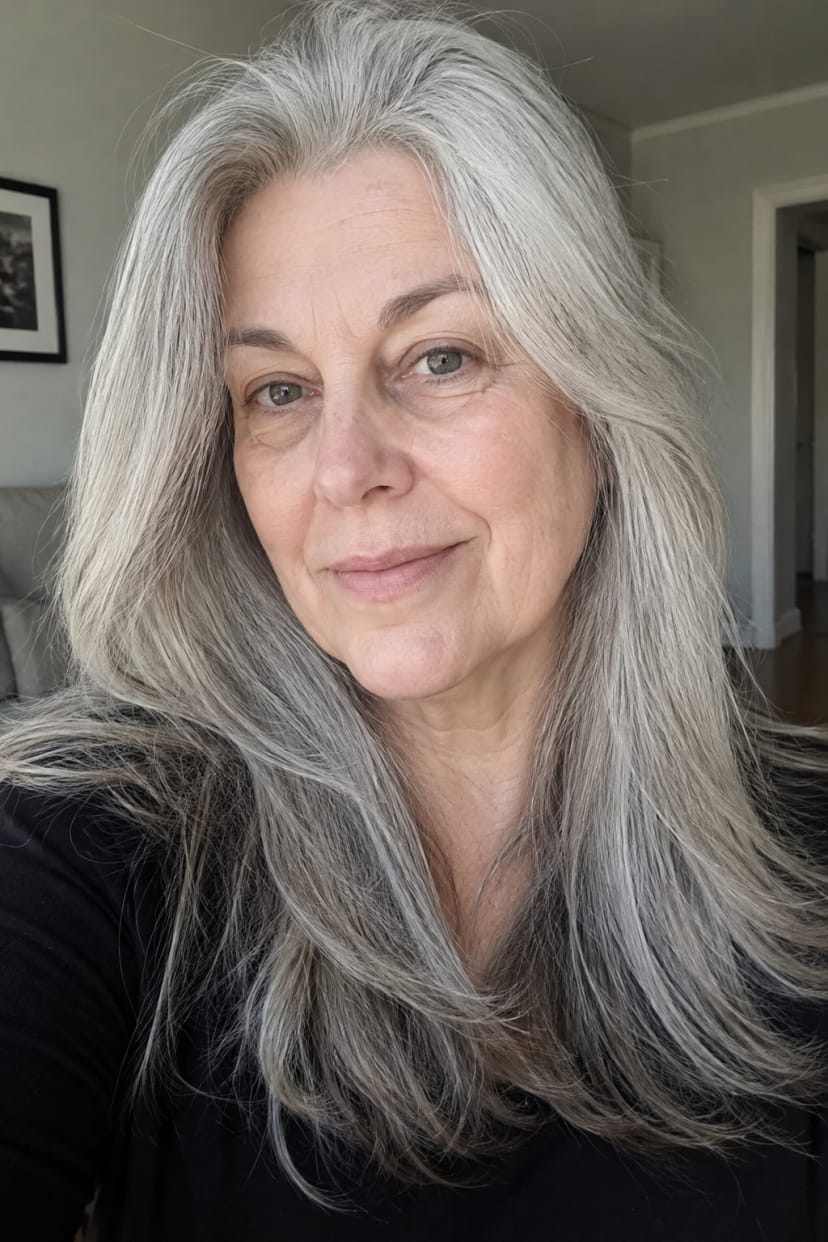 Nahaufnahme Blowout graue Haare Spitzen