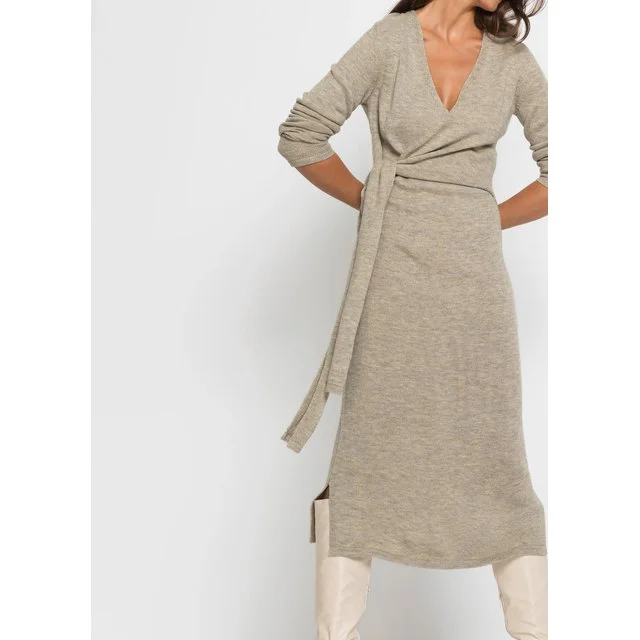 bonprix Wickel-Strickkleid, beige meliert
