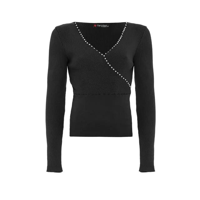 Cipo & Baxx V-Pullover mit Perlen, BLACK