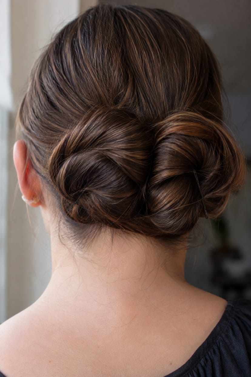 Rückansicht double twist bun mit sichtbaren Twists