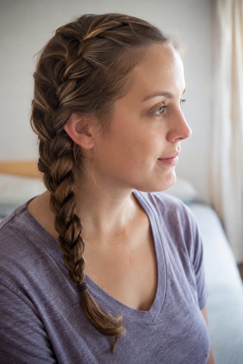 Dutch braid über die Schulter, Nahaufnahme