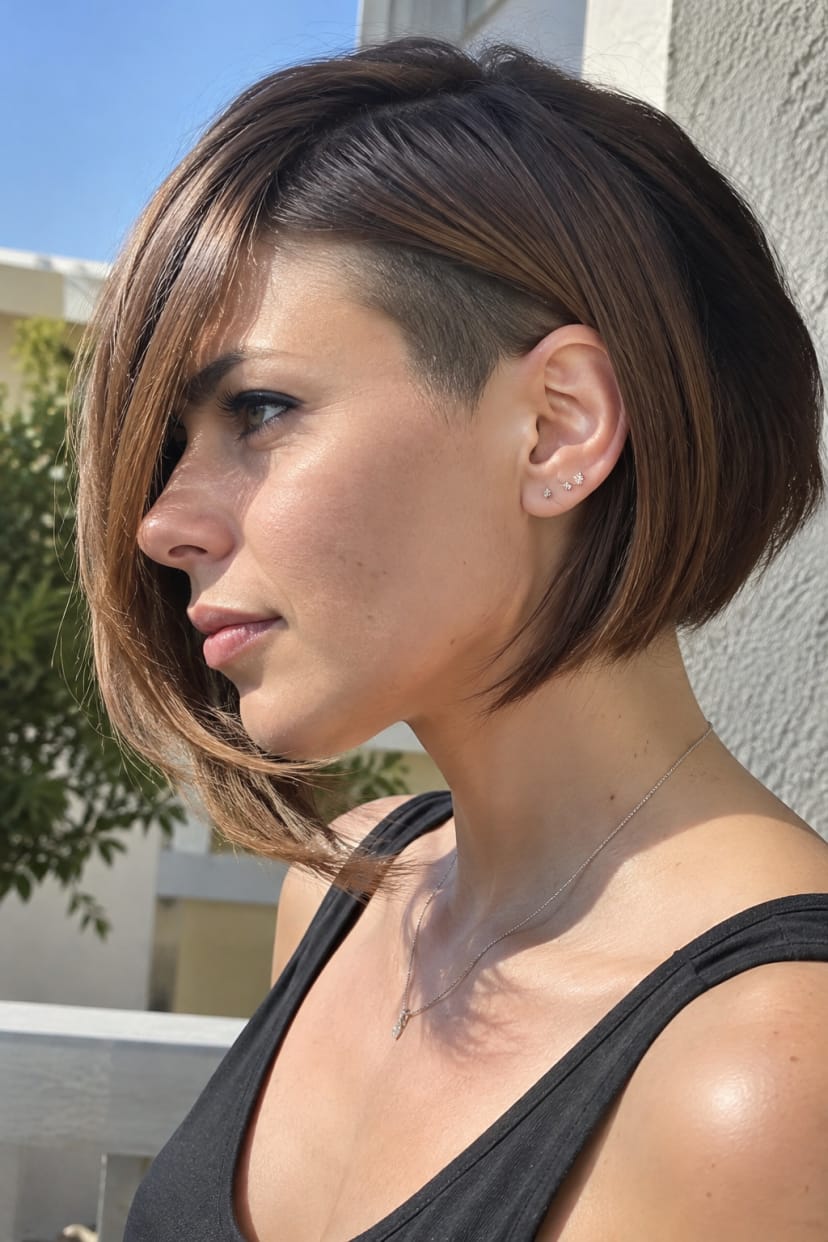 Seitenprofil femininer Bob mit undercut