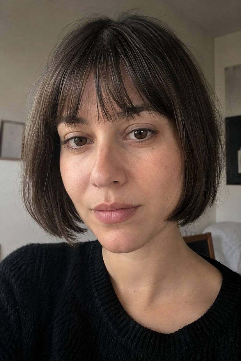 Frontalaufnahme French Bob mit weichem Pony