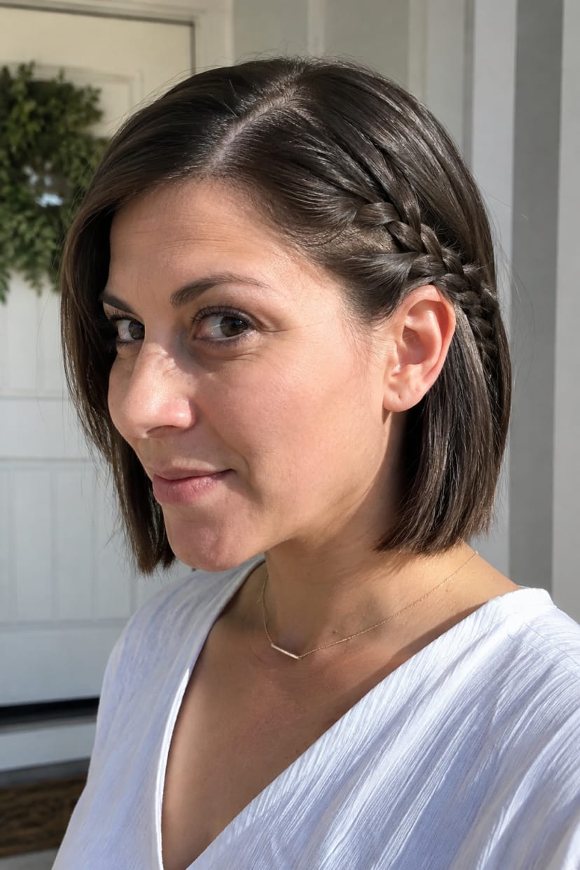 Sleek bob mit seitlichem Zopf Profil