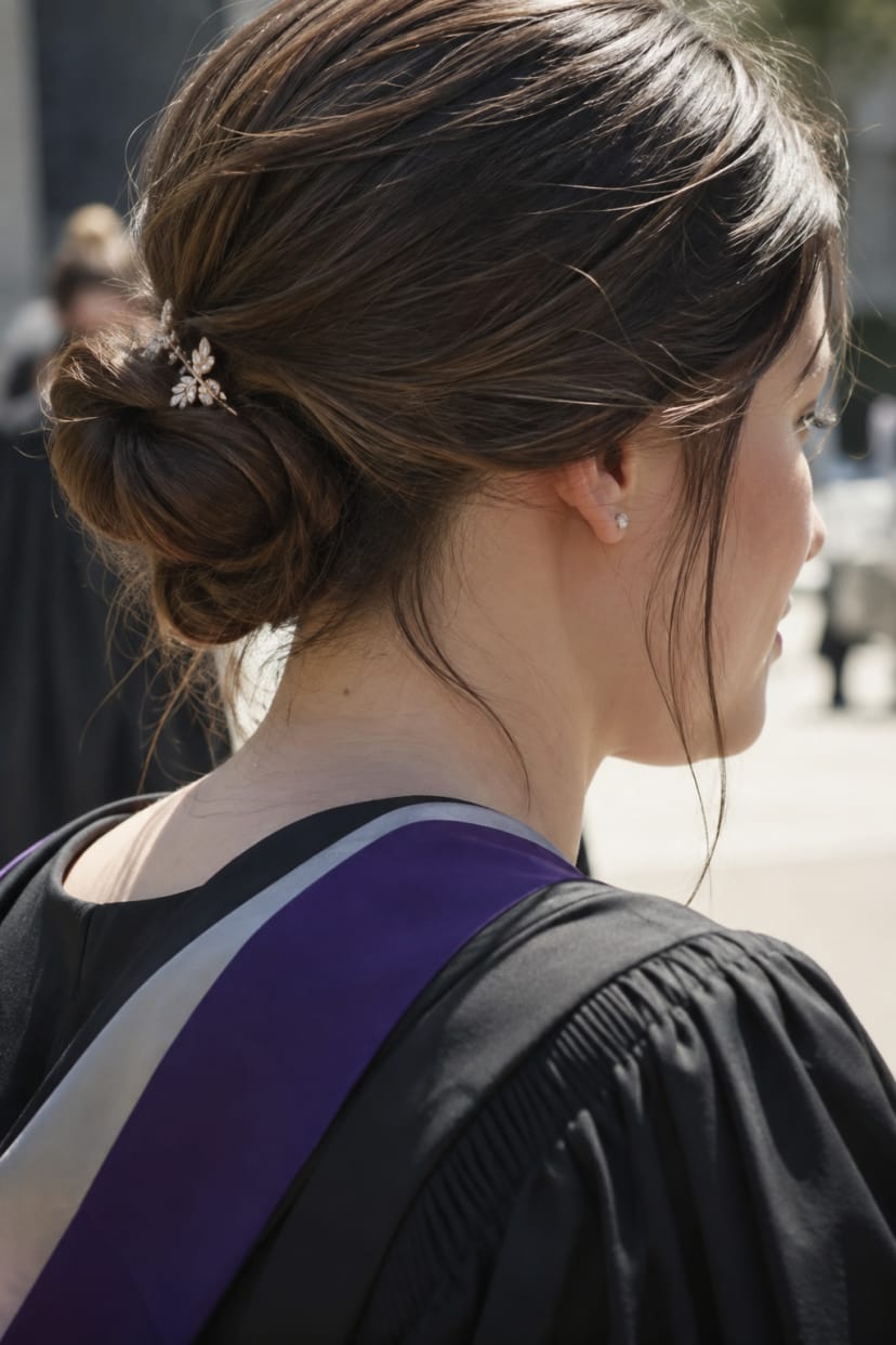 Glatter Low Bun mit feinem Clip Nahaufnahme
