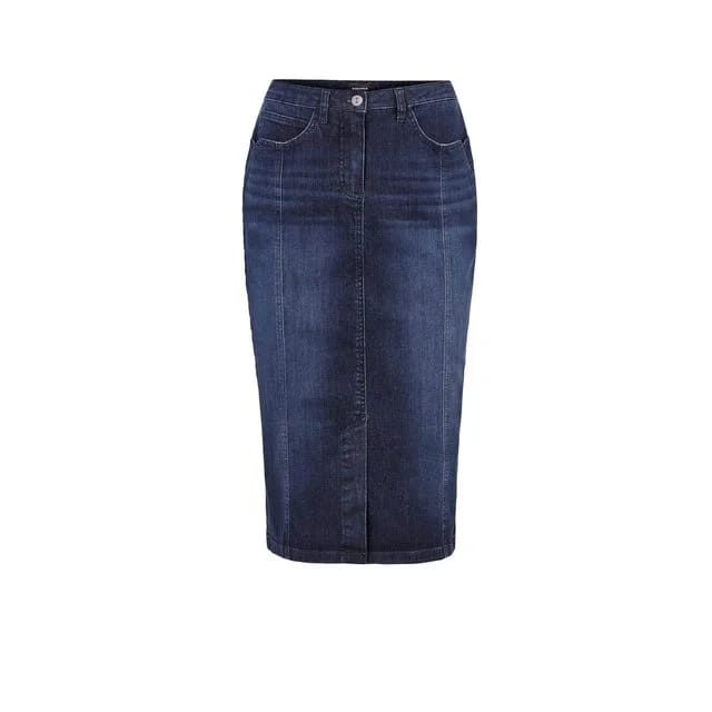 Goldner Jeansrock mit Formbund, marine