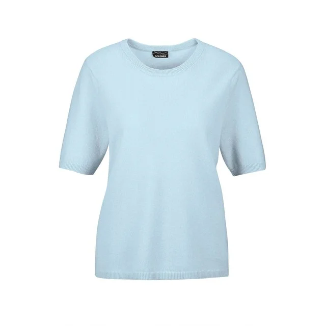 Goldner Kurzarmpullover, hellblau