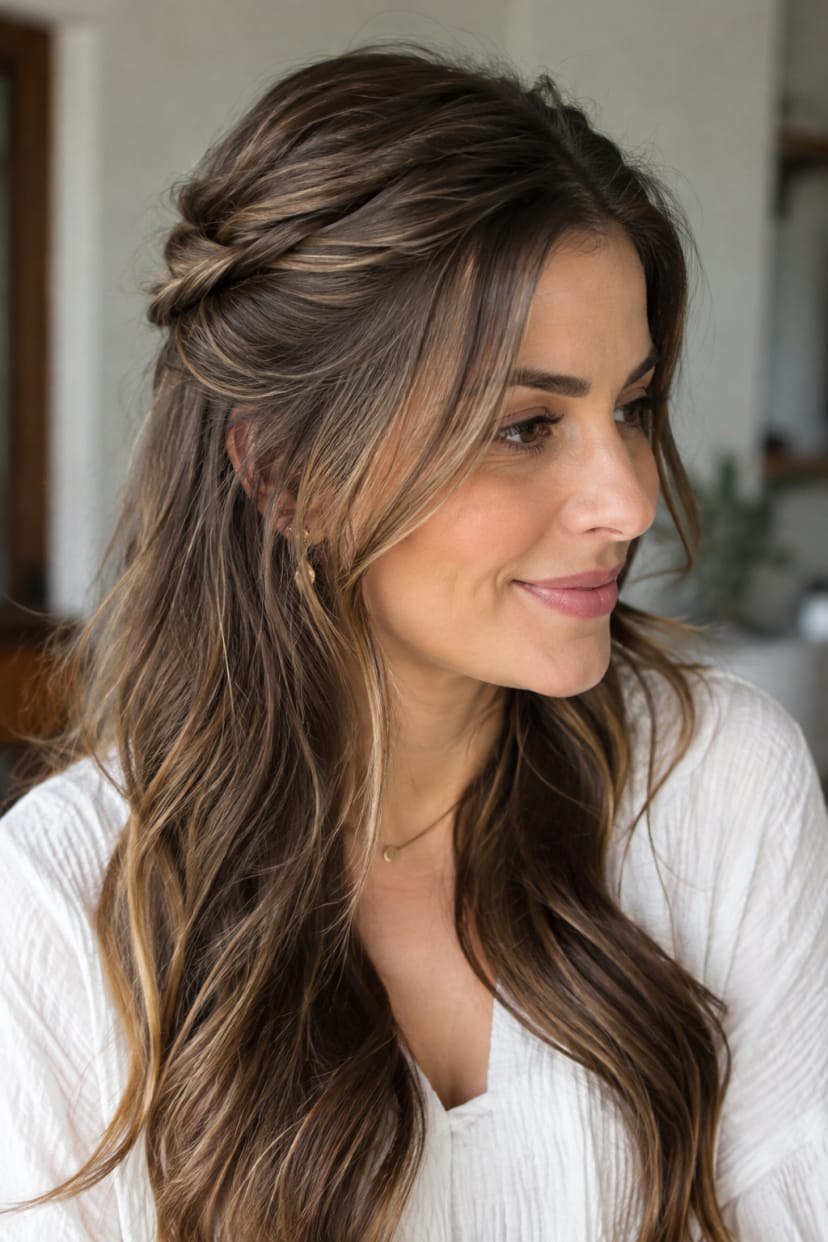 Halboffener Look mit verdrehten Strähnen