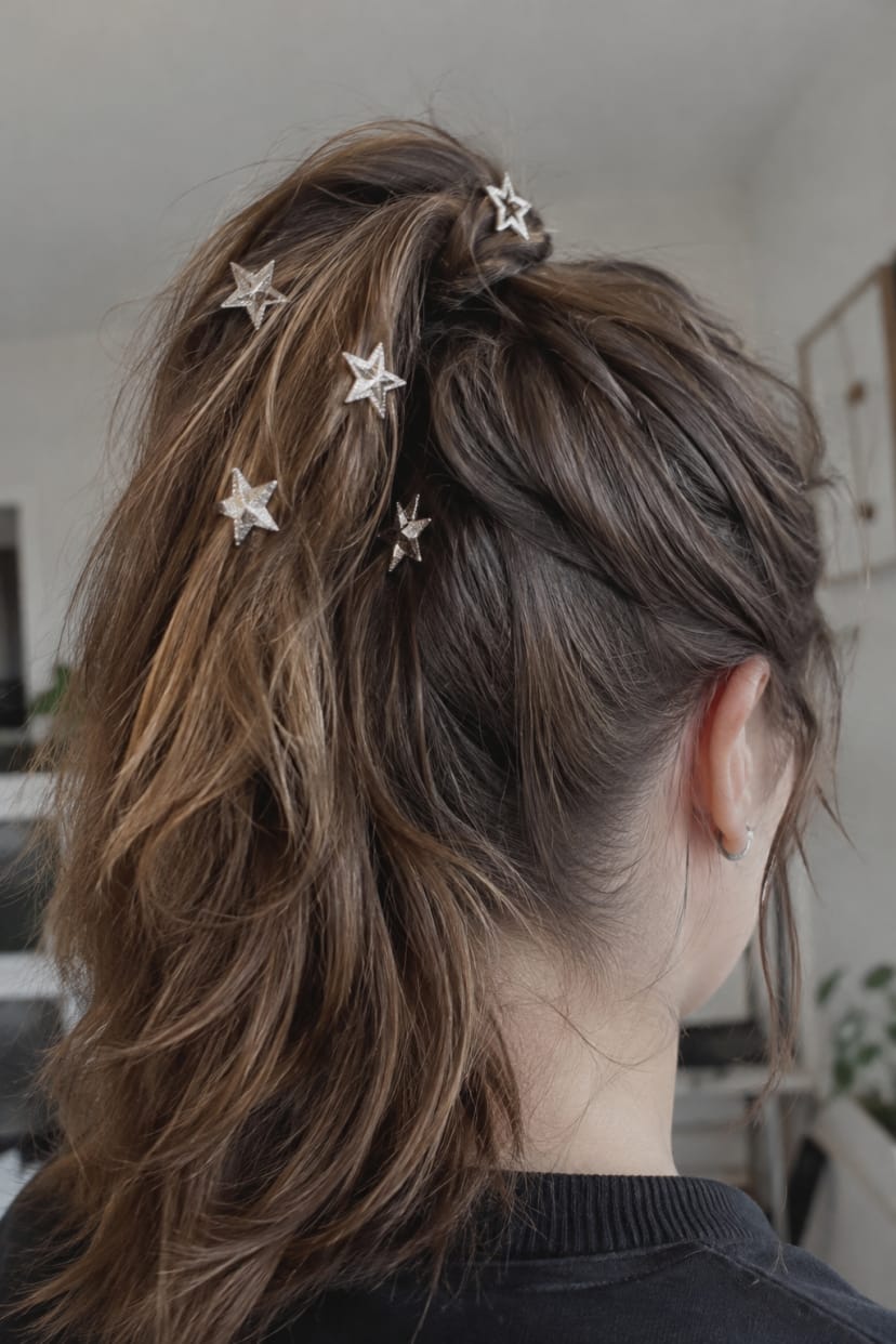 High half ponytail mit Stern-Clips