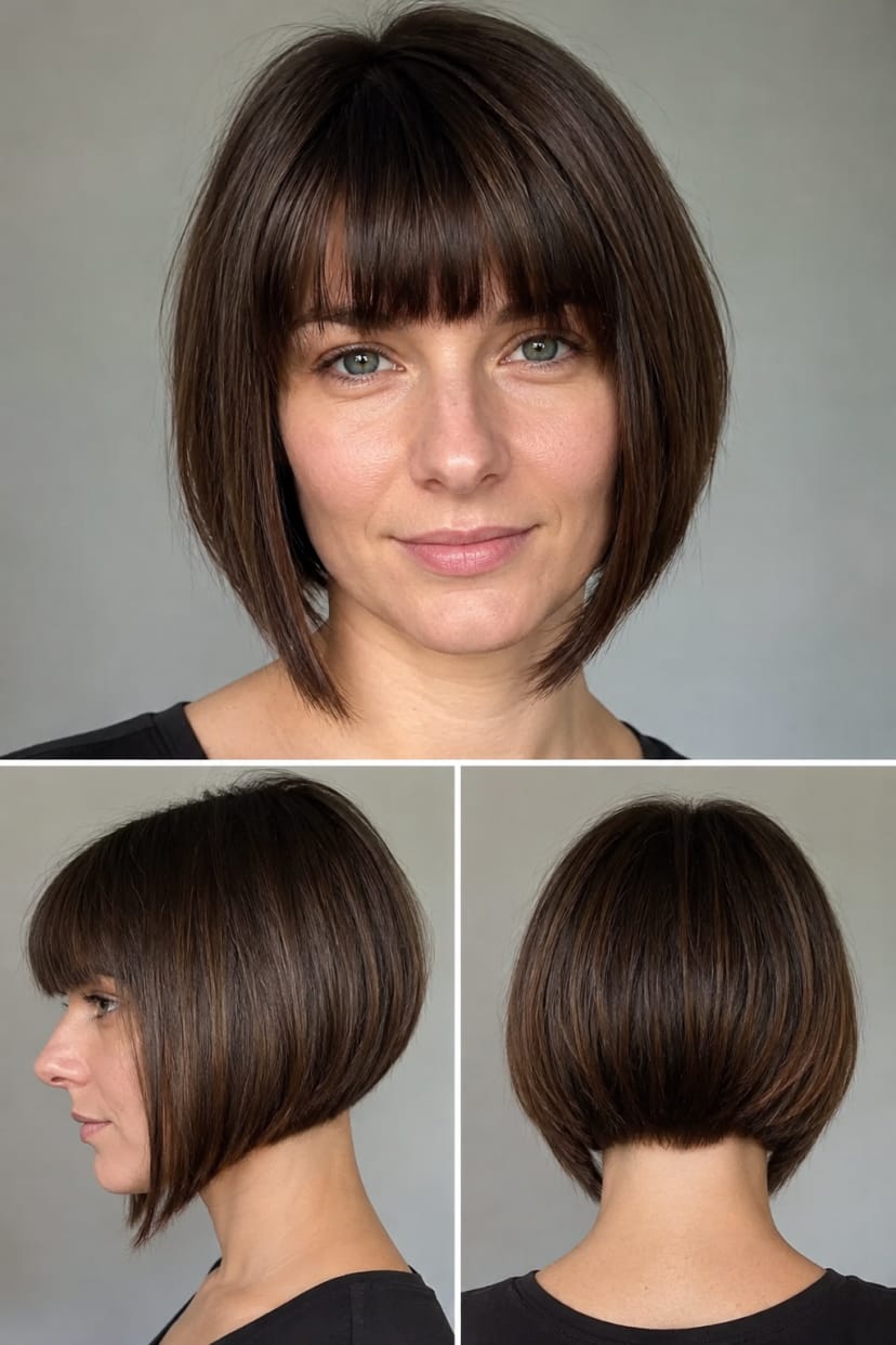 Inverted Bob frontal, seitlich, Rückenansicht