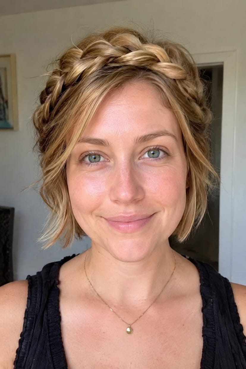 Bob mit geflochtener Haarkrone frontal