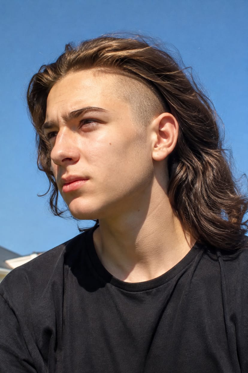 Frontalaufnahme langer Undercut mit dichtem Deckhaar