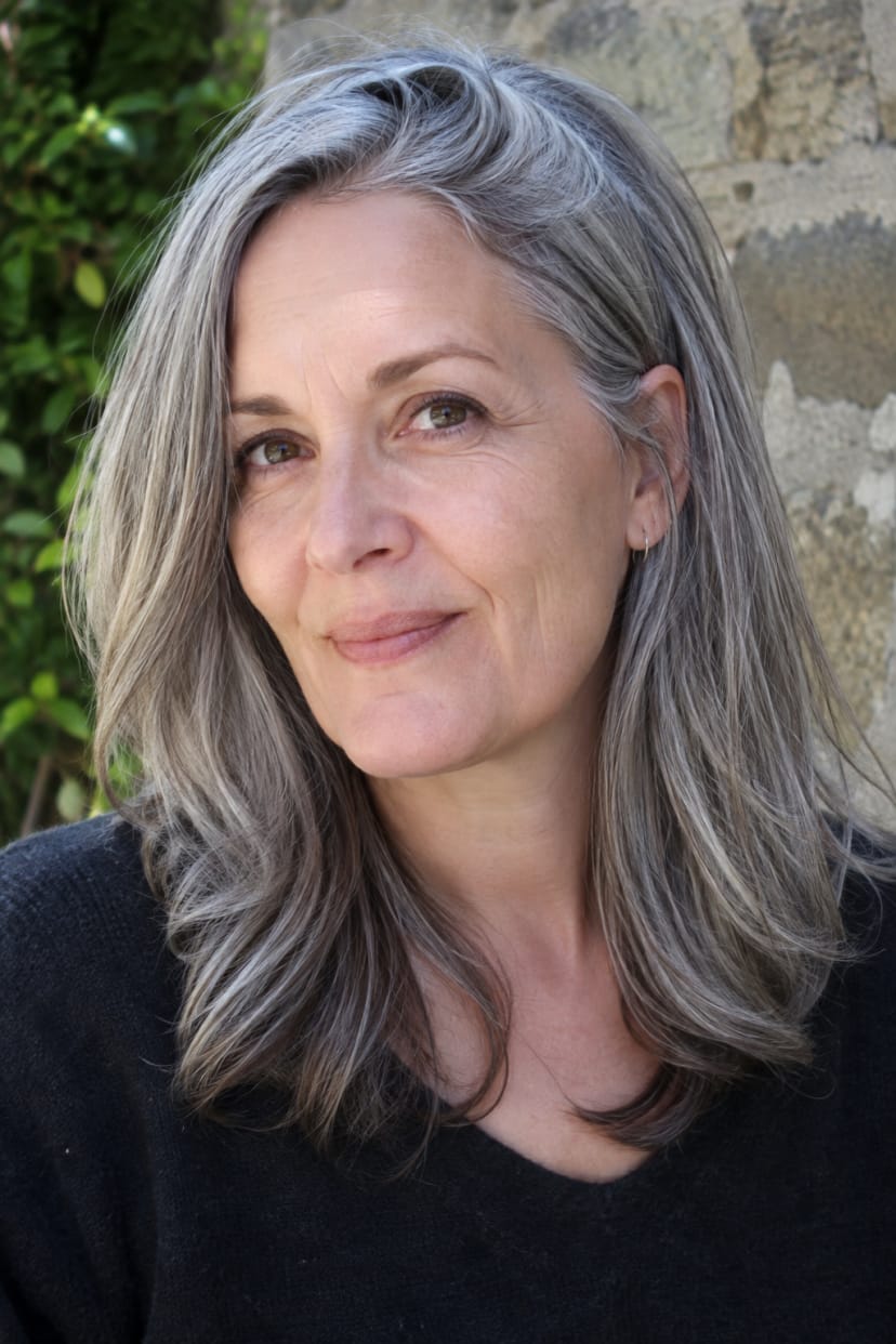 Graue Haare mit sanften W-Linien