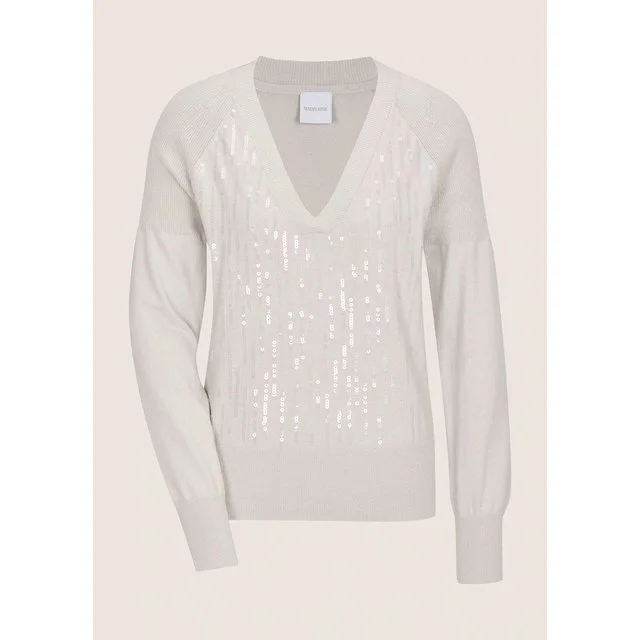 Madeleine Pailletten-Pullover, perlweiß
