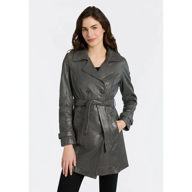 Mauritius Leder-Trenchcoat Taresa, grey