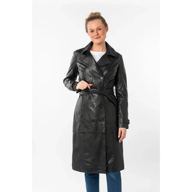 Mauritius Leder-Trenchcoat Taruh, black