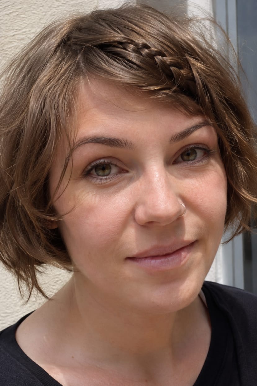 Nahaufnahme messy bob mit mini zopf im pony