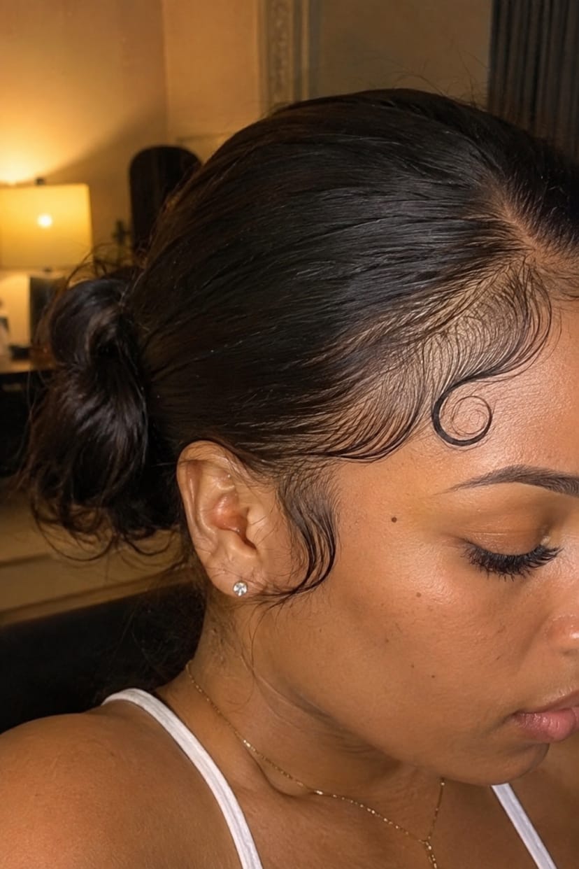 Messy Low Bun mit definierten Babyhaaren