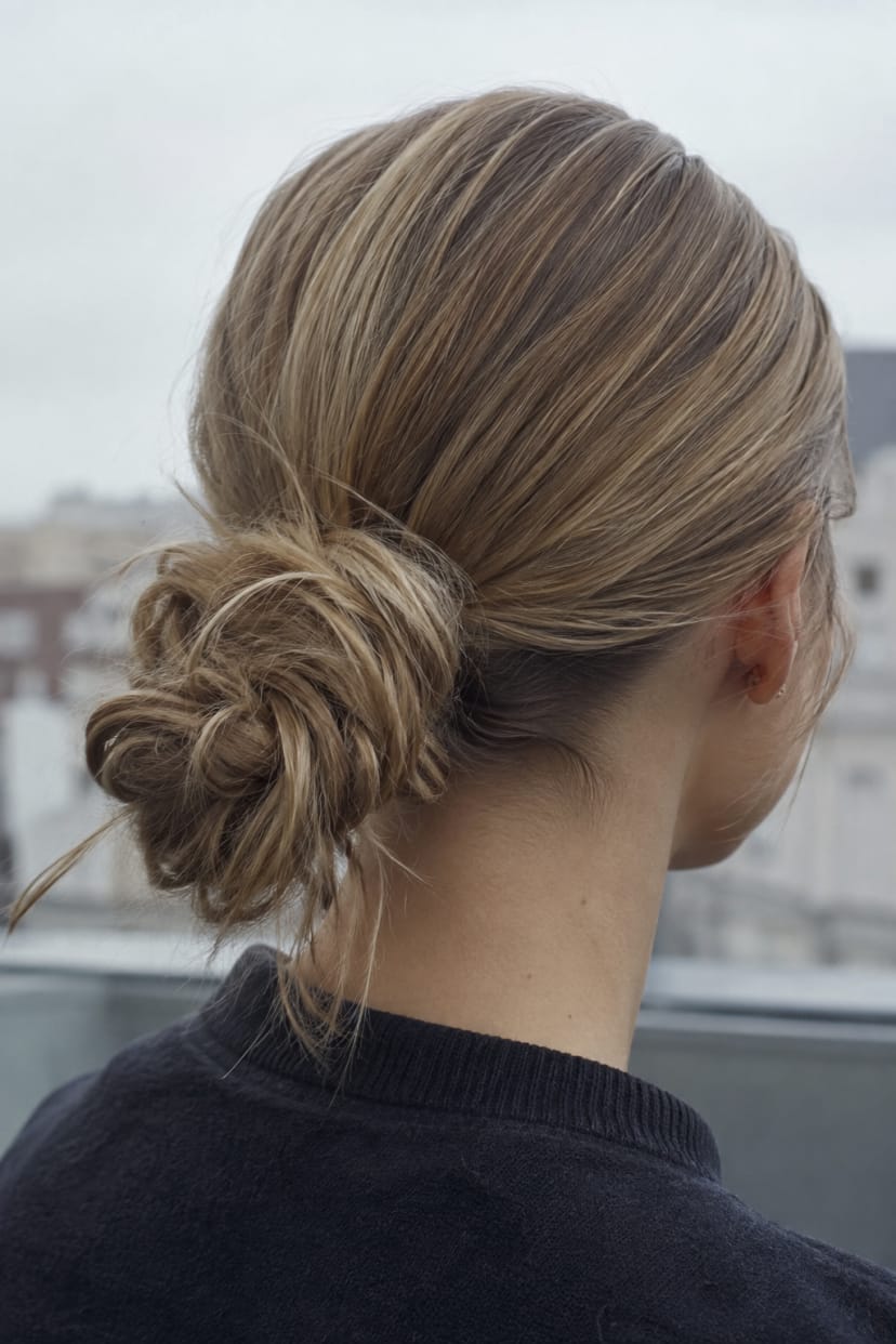 Seitliche Ansicht low bun mit glattem Ansatz