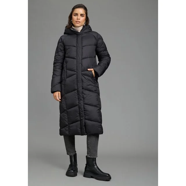 Polarino Steppmantel mit Kapuze, schwarz