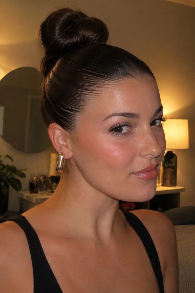 Sleek High Bun, drei Viertel Ansicht