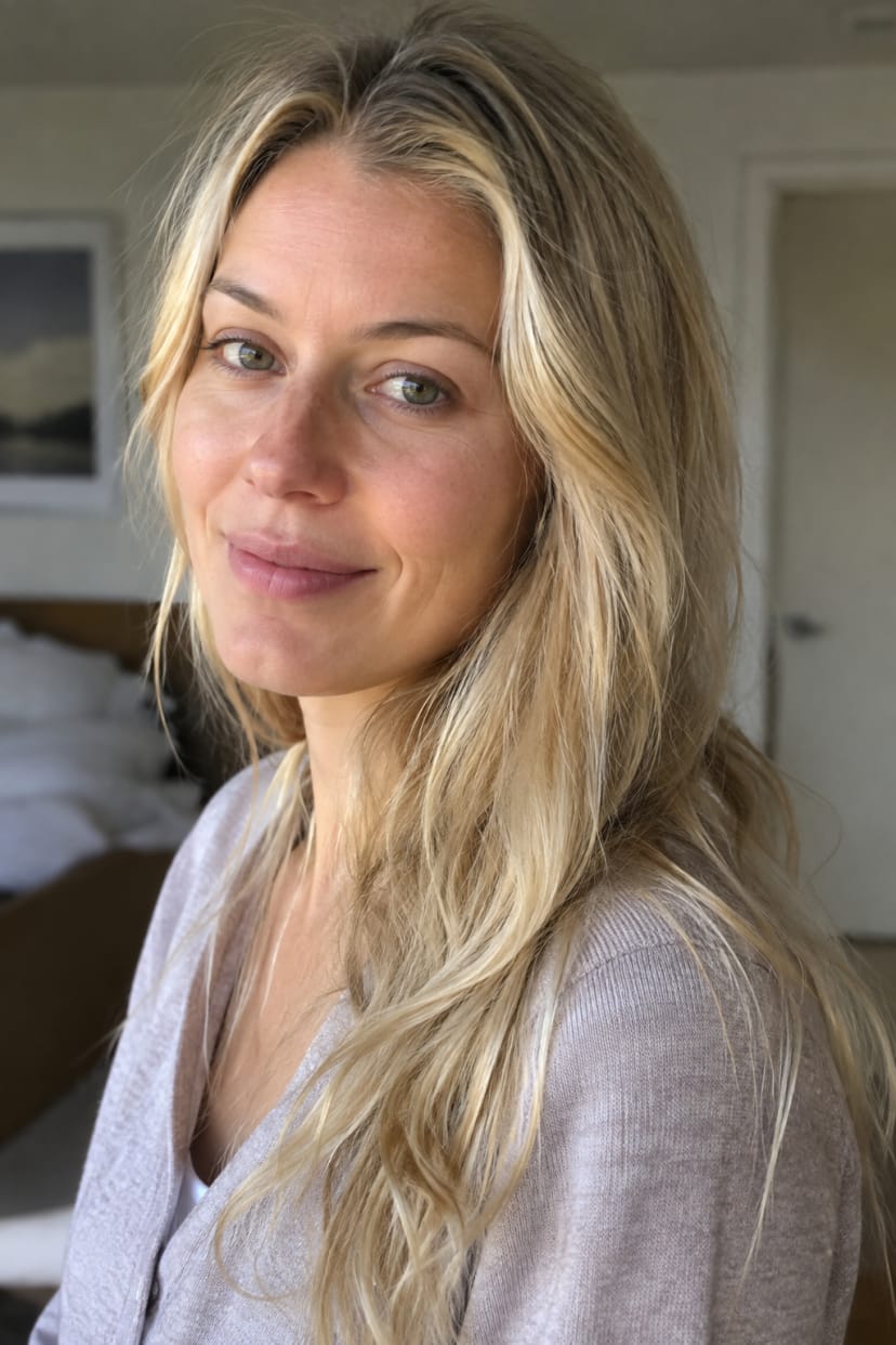 lange Haare mit sanften Wellen und Blondsträhnen