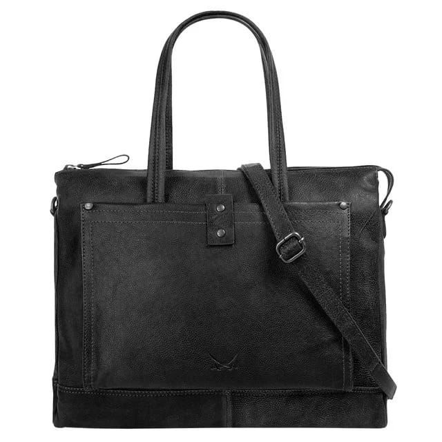 Sansibar Leder-Shopper, schwarz