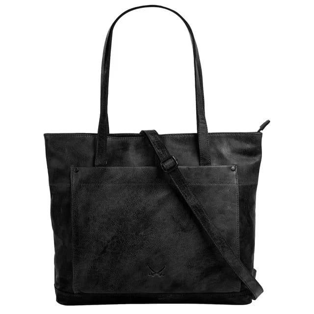 Sansibar Leder-Shopper, schwarz