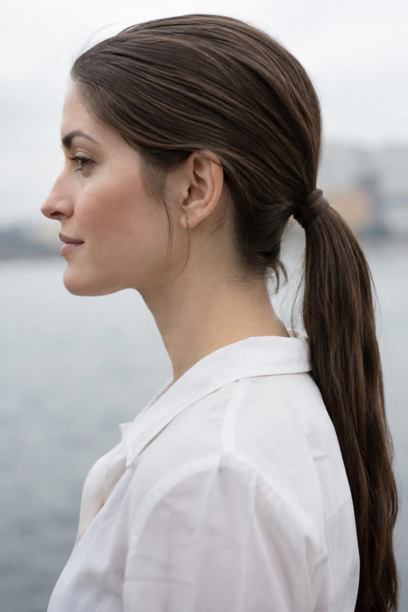 Seitenprofil sleeker low ponytail nahaufnahme