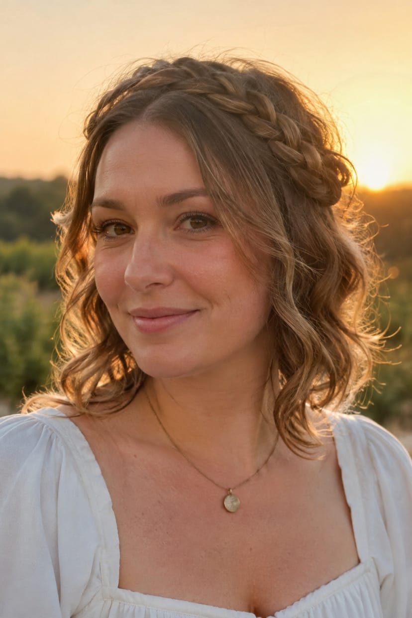 Wavy bob mit geflochtenem Haarkranz
