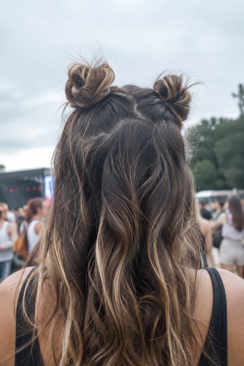 Zwei kleine Dutts mit offenem Haar