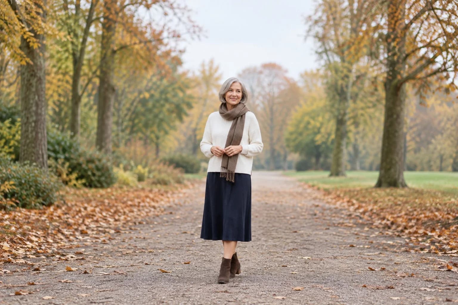 Frau ab 50 im Herbst-Outfit – Kleid und Pullover ab 50: 15 Outfits für kühle Tage