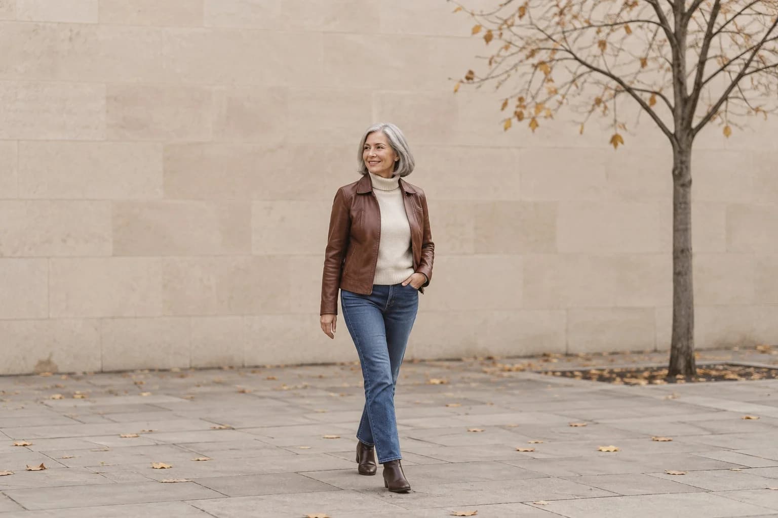 Frau ab 50 im Herbst-Outfit – Lederjacke in Farbe ab 50: 15 Outfits für jeden Teint