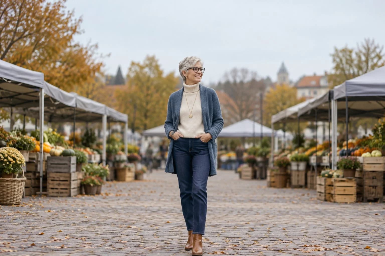 Frau ab 50 im Herbst-Outfit – Schmuck zum Rollkragenpullover ab 50: 15 Outfit-Ideen