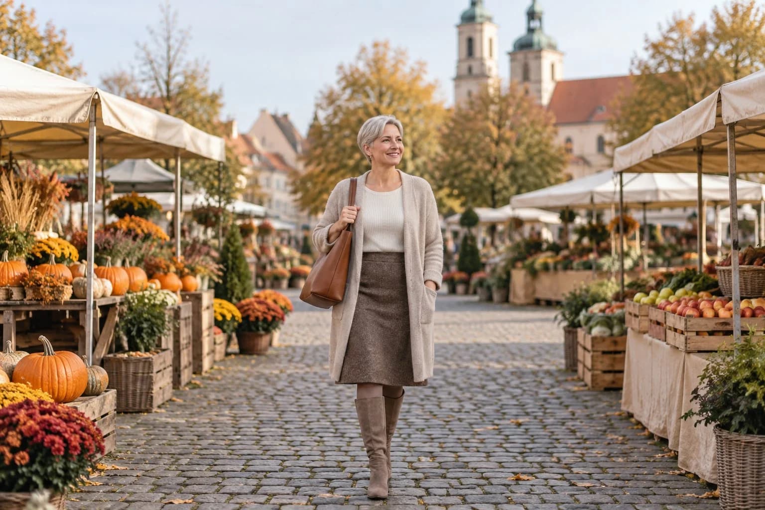 Frau ab 50 im Herbst-Outfit – Stiefel ab 50: die richtige Passform für kräftige Waden