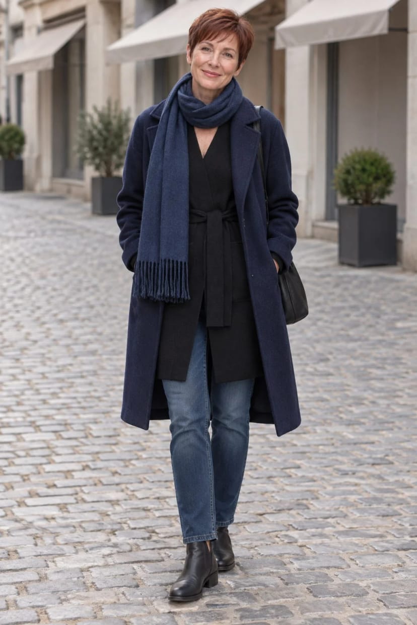 Frau trägt Schwarz und Blau – Stadtbummel am Samstag