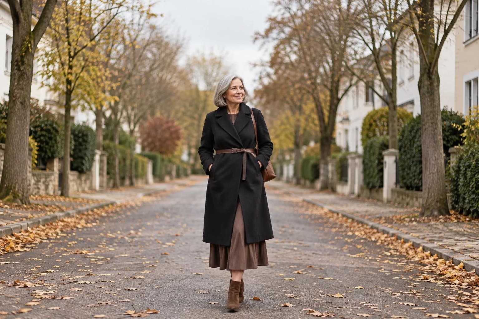Frau ab 50 im Herbst-Outfit – Taille betonen ab 50: 15 Herbst-Outfits mit Gürtel